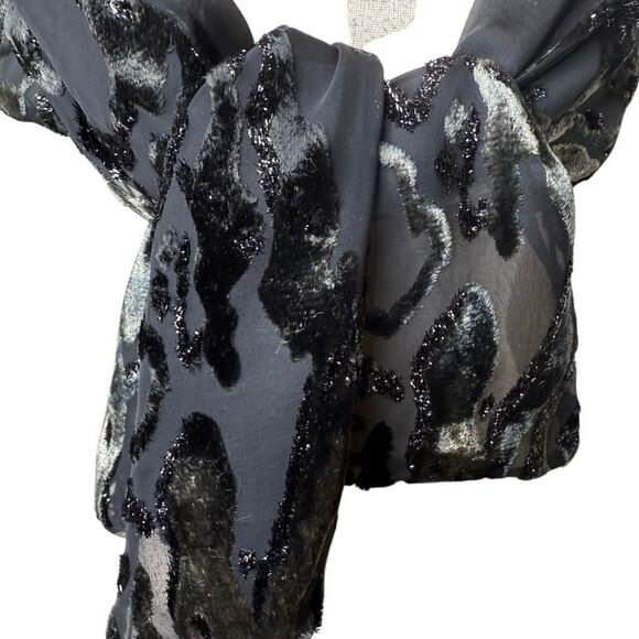 Italian Black & Tan Silk Velvet Burnout Scarf, Fairy Grunge, Gala - Picture 3 of 10